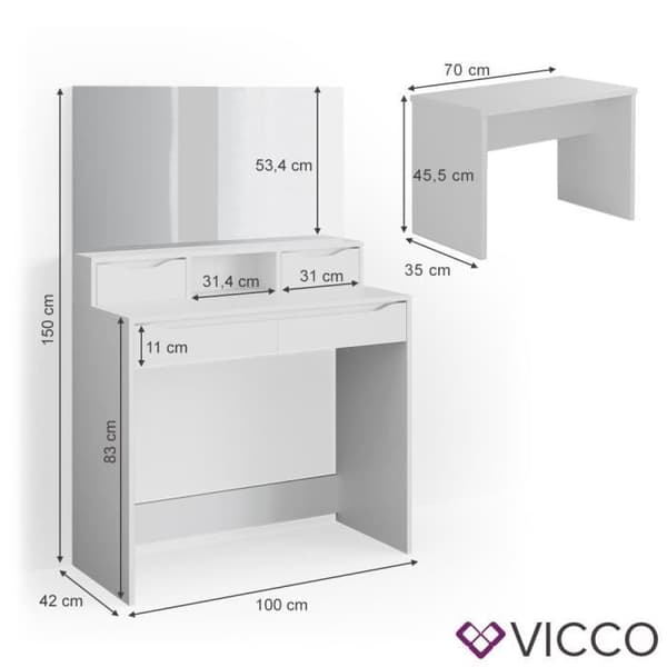 Vicco Ruben sminkbord vitt med bänk