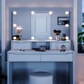 Miniatyrbild 5 av 6: Vicco Ruben sminkbord, Vit, 100 cm med LED-belysning och pall