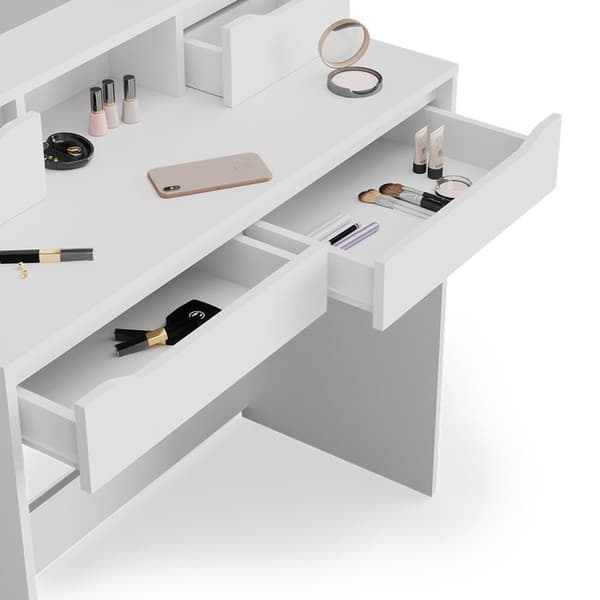 Vicco Ruben sminkbord, Vit, 100 cm med LED-belysning och pall