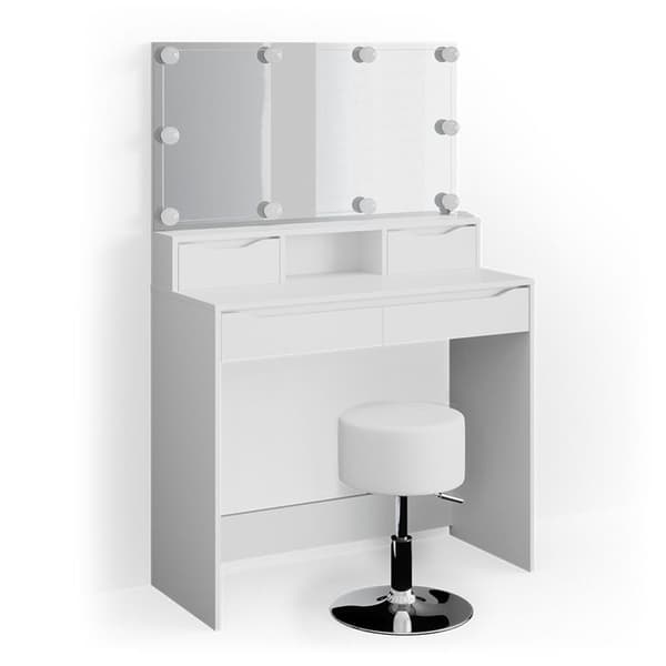 Vicco Ruben sminkbord, Vit, 100 cm med LED-belysning och pall
