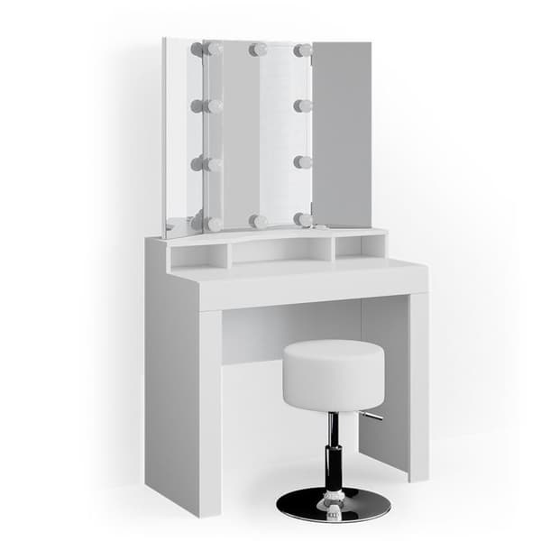 Vicco Nora sminkbord, Vit, 90 cm med LED-belysning och pall
