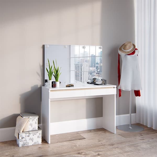 Vicco Emma sminkbord, Vit, 120 cm med LED-belysning