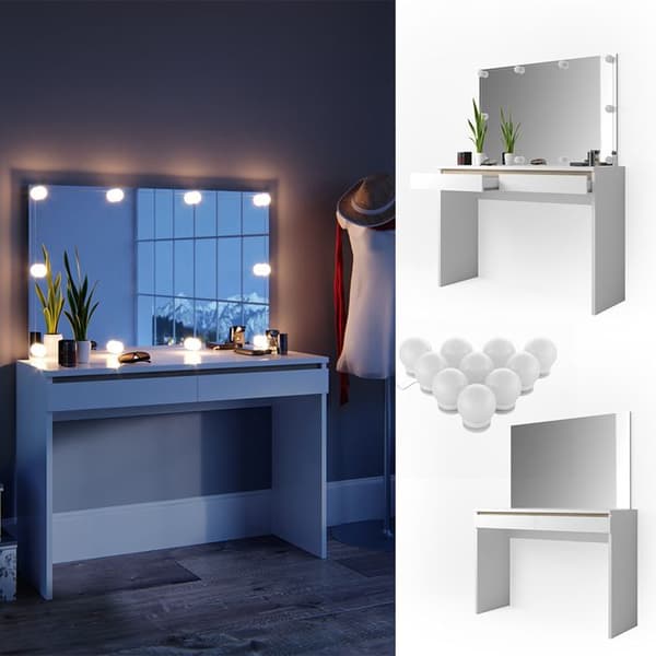 Vicco Emma sminkbord, Vit, 120 cm med LED-belysning