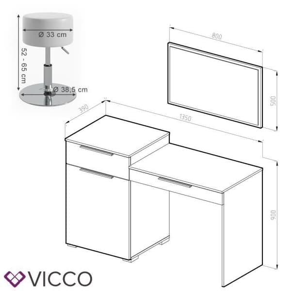 Vicco sminkbord Little Lilli blank vit med pall