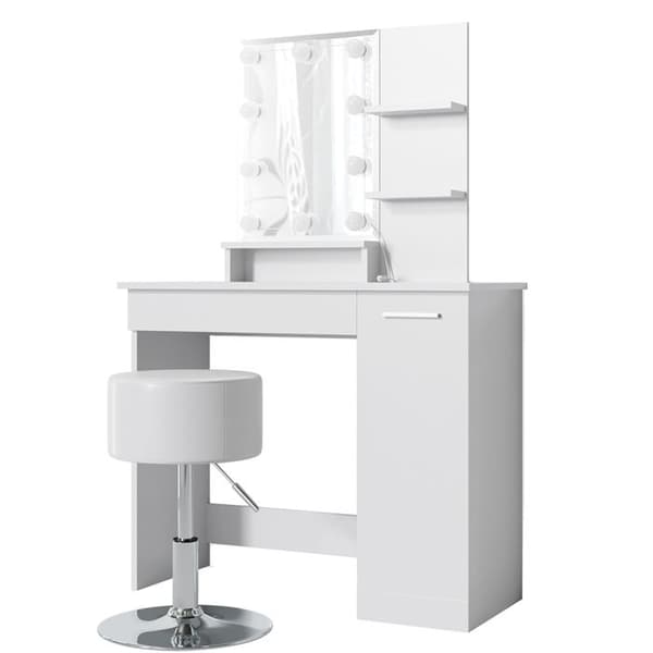 Vicco Julia sminkbord, Vit, 90 cm med LED-belysning och pall