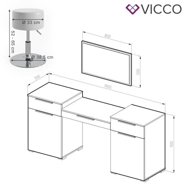 VICCO Lilli Vit sminkbord med pall