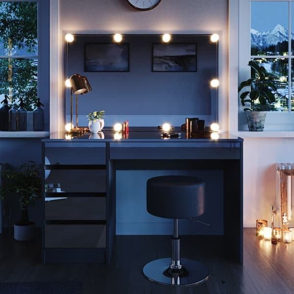 Vicco Sherry sminkbord, antracit Högglans, 120 cm med LED-belysning och pall