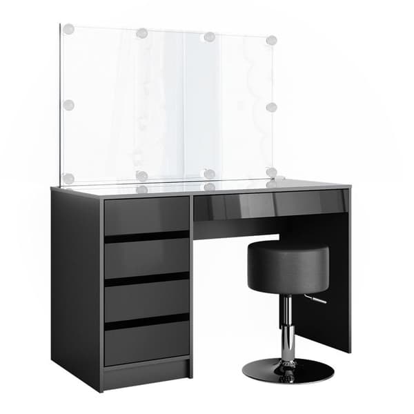 Vicco Sherry sminkbord, antracit Högglans, 120 cm med LED-belysning och pall