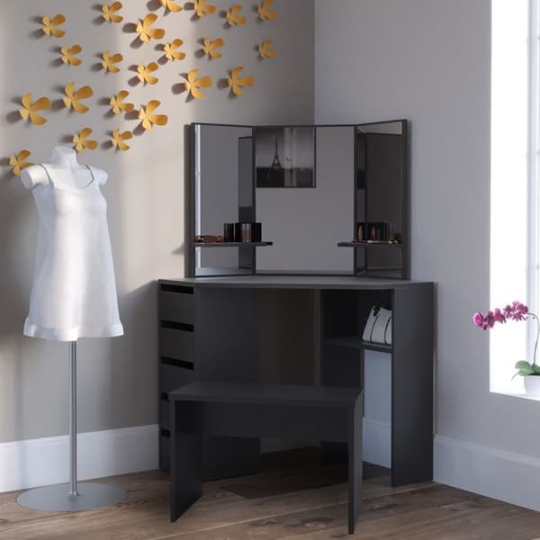 Vicco Arielle sminkbord, Svart, 110 cm med bänk
