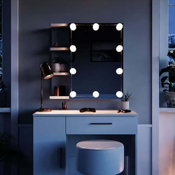 Vicco Fynnia sminkbord, Vit, 80,2 cm med LED-belysning och pall