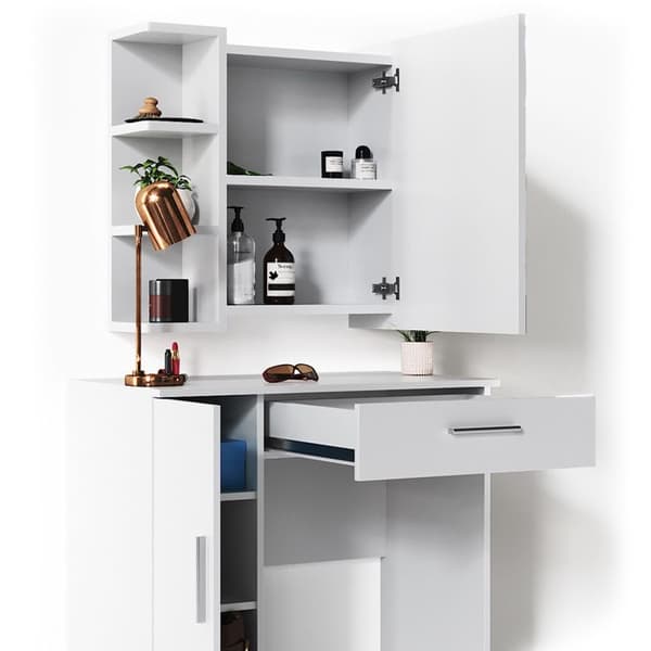 Vicco Fynnia sminkbord, Vit, 80,2 cm med LED-belysning och pall