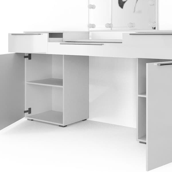 Vicco Lilli sminkbord, Högblank vit, 190 cm med LED-belysning och pall