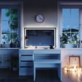 Miniatyrbild 4 av 6: Vicco Sherry sminkbord, Högblank vit, 120 cm med LED-spegel och bänk