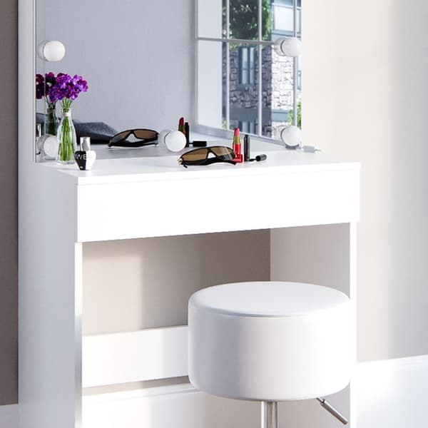 Vicco Melle sminkbord, Vit, 68 cm med LED-belysning och pall