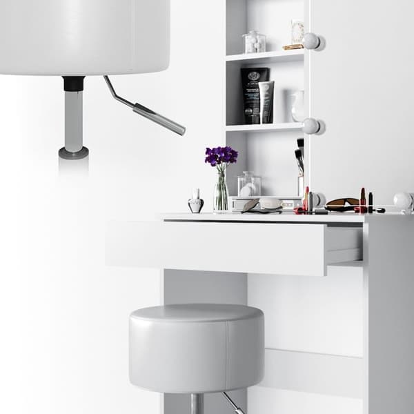 Vicco Melle sminkbord, Vit, 68 cm med LED-belysning och pall