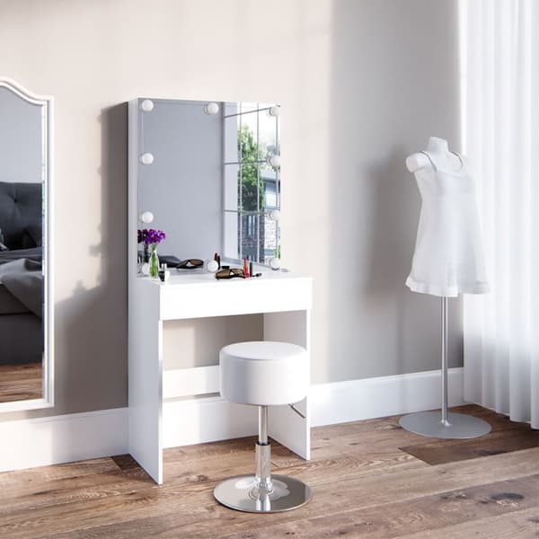 Vicco Melle sminkbord, Vit, 68 cm med LED-belysning