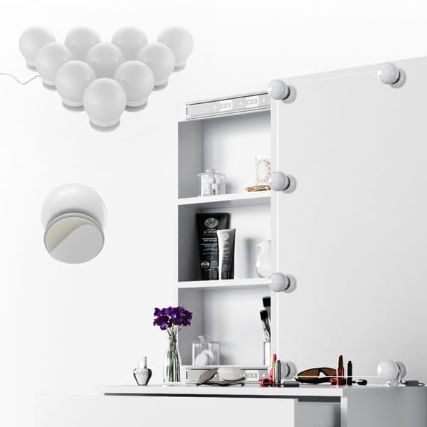 Vicco Melle sminkbord, Vit, 68 cm med LED-belysning