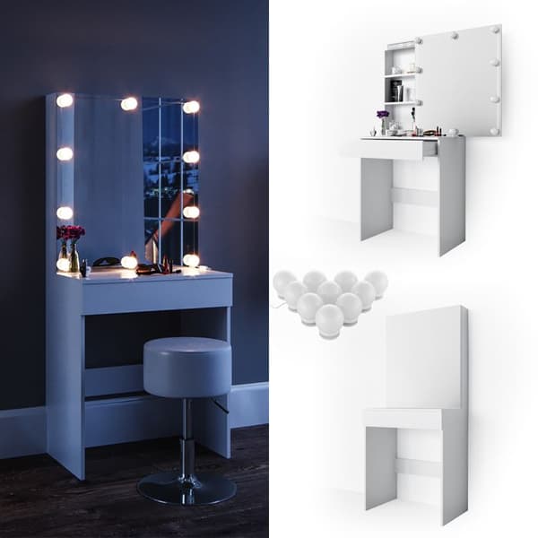 Vicco Melle sminkbord, Vit, 68 cm med LED-belysning