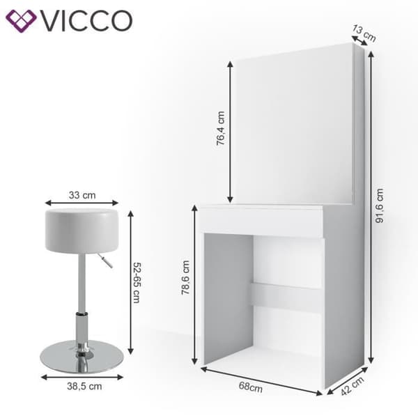 VICCO Melle Blanc sminkbord med pall