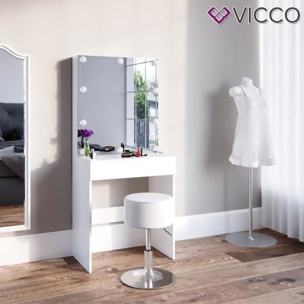 VICCO Melle Blanc sminkbord med pall