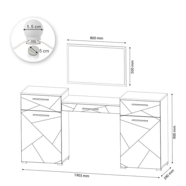 Vicco Irma sminkbord Ultrablank vit + LED