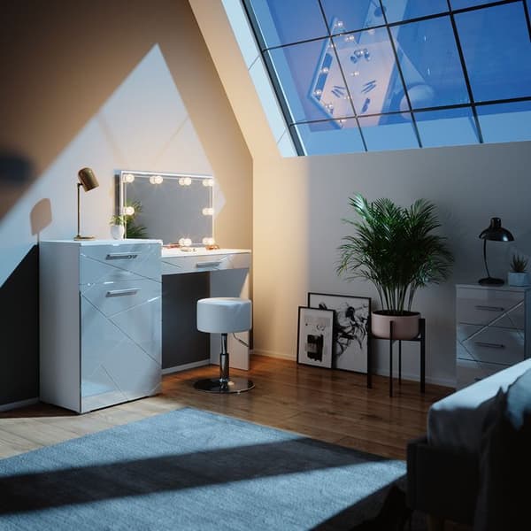 Vicco Irma sminkbord, Vit, 135 cm med LED-belysning