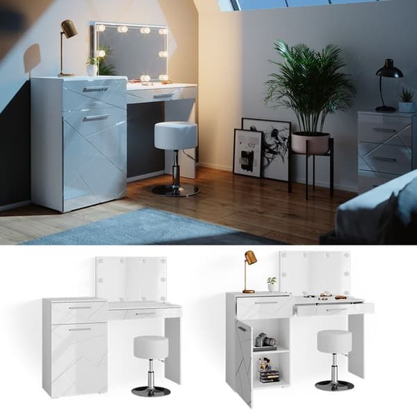 Vicco Irma sminkbord, Vit, 135 cm med LED-belysning