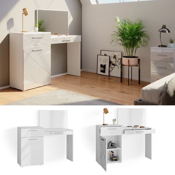 Vicco Irma sminkbord, Högblank vit, 135 cm