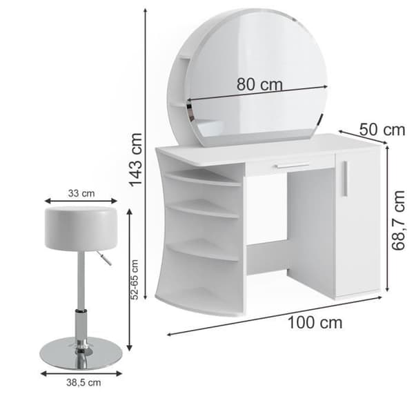 VICCO Almina sminkbord vit vit + LED