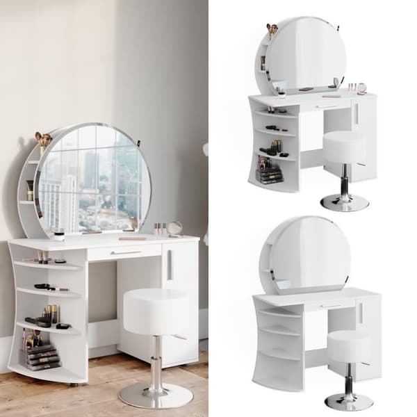 VICCO Almina sminkbord vit vit + LED