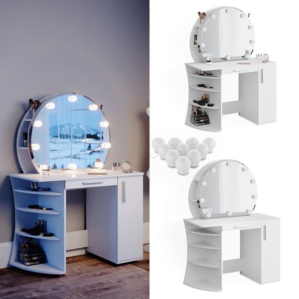 Vicco Almina sminkbord, Vit, 100 cm med LED-belysning