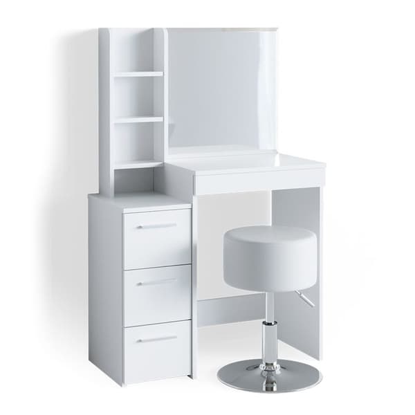 Vicco Meryl sminkbord, Vit, 80 cm med pall