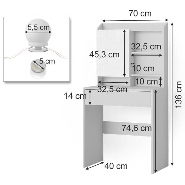 Vicco Laura vit LED sminkbord