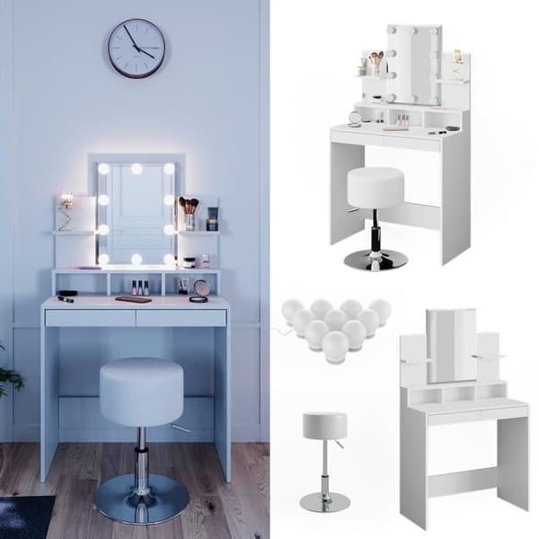 VICCO Ania sminkbord vit + pall + LED