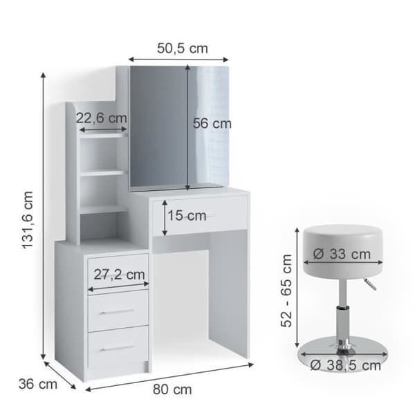 Vicco Conrada sminkbord, sminkbord, sminkbyrå + pall