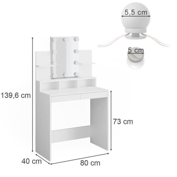 VICCO Ania sminkbord vit + LED