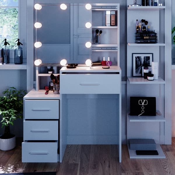 Vicco Conrada sminkbord, Vit, 80 cm med LED-belysning