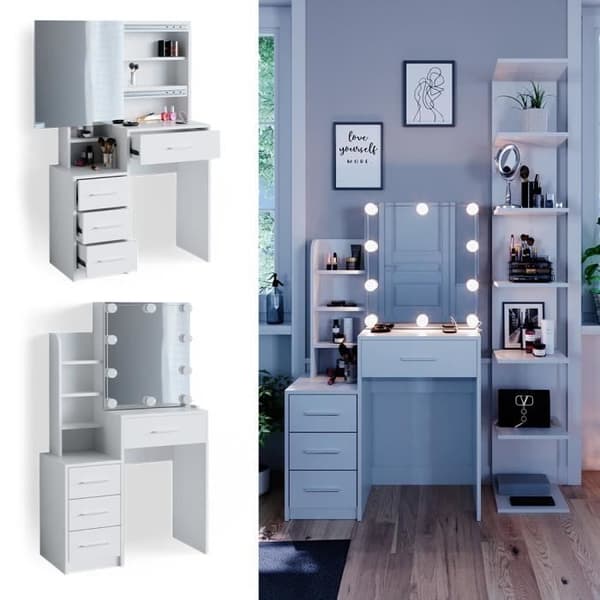 Vicco Conrada sminkbord, Vit, 80 cm med LED-belysning