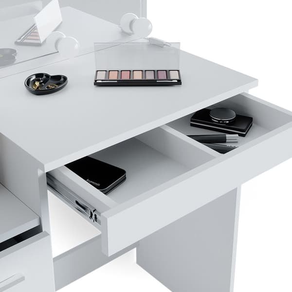 Vicco Meryl sminkbord, Vit, 80 cm med LED-belysning och pall