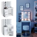 Miniatyrbild 2 av 6: Vicco Meryl sminkbord, Vit, 80 cm med LED-belysning och pall