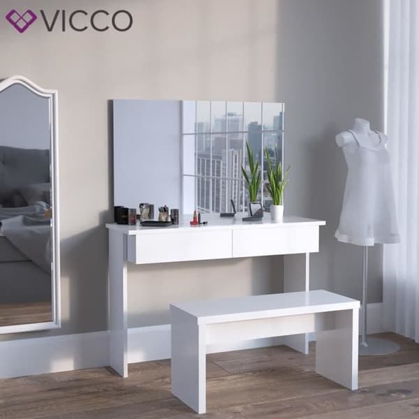 Vicco Azur sminkbord glänsande vit sminkbordsbyrå