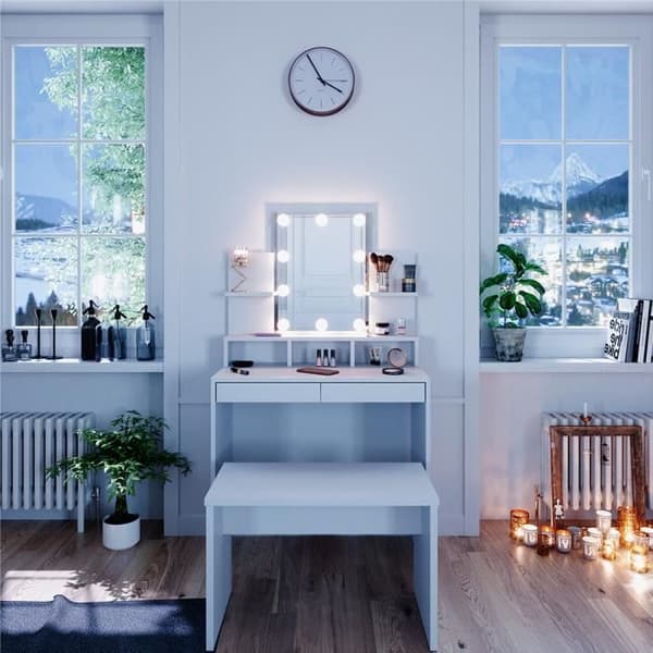 VICCO Ania sminkbord vit + bänk + LED