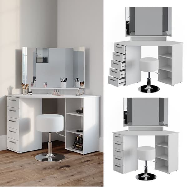 Vicco Sofia sminkbord, Vit, 128 cm med pall