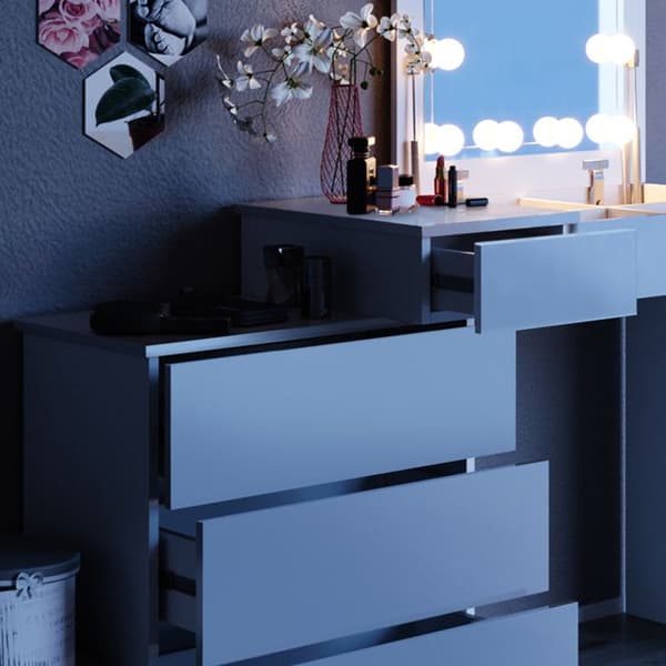 Vicco Lotos sminkbord, Vit, 117 cm med LED-belysning och bänk