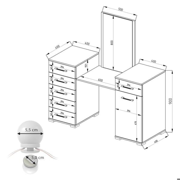 Vicco Zoe sminkbord, Vit, 140 cm med LED-belysning