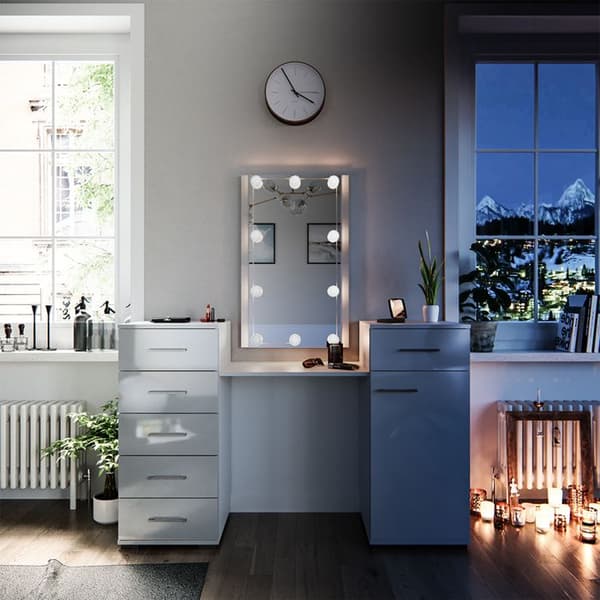 Vicco Zoe sminkbord, Vit, 140 cm med LED-belysning