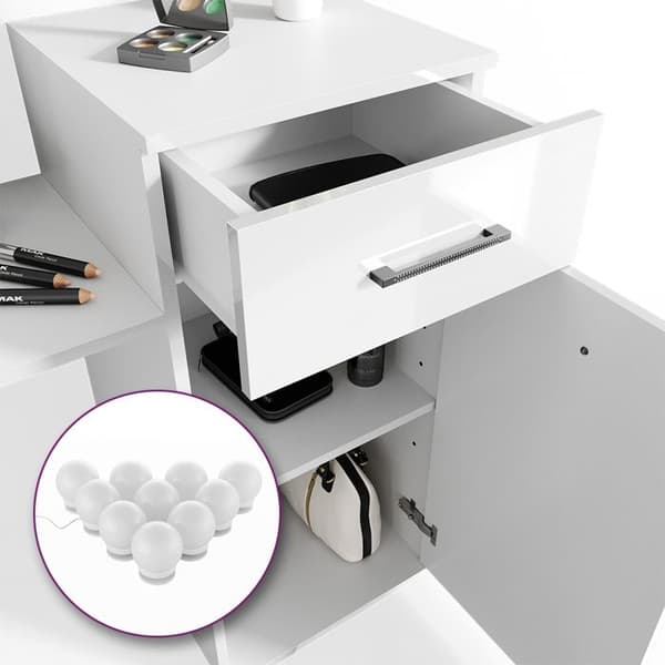 Vicco Zoe sminkbord, Vit, 140 cm med LED-belysning