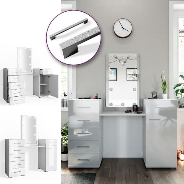 Vicco Zoe sminkbord, Vit, 140 cm med LED-belysning