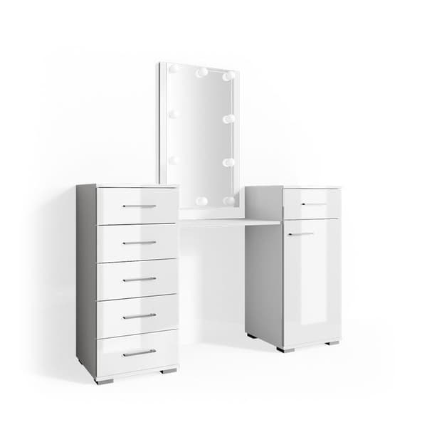 Vicco Zoe sminkbord, Vit, 140 cm med LED-belysning