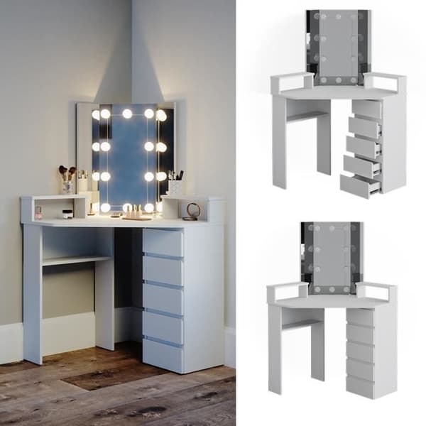Vicco Hörn sminkbord Sminkbord Bord Tilda sminkbord byrå spegel vit (LED) Hylla